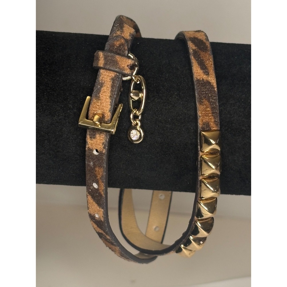 Leopard Wrap Bracelet Cabi Modern Gold Tone Edgy with Pyramid Studs